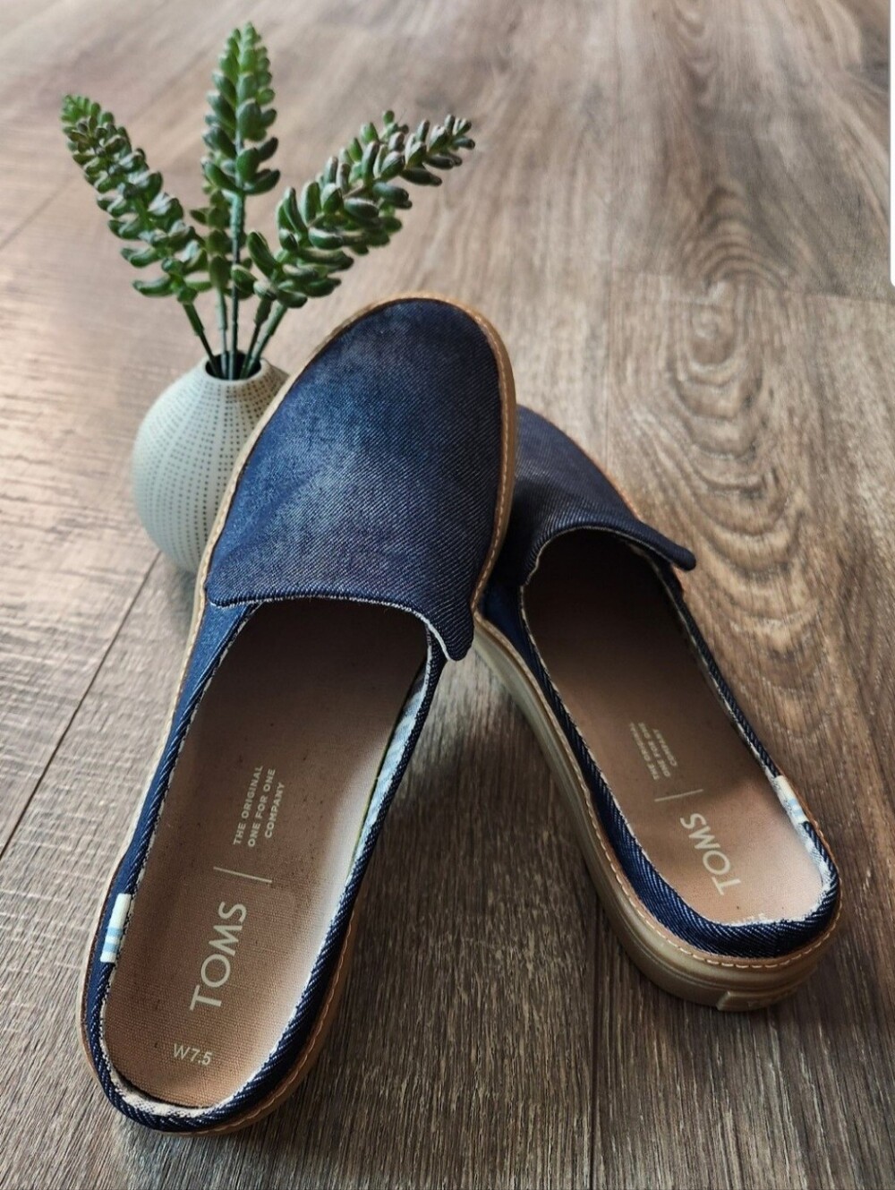 TOMS Women's Slip-On Denim Mule in Navy Blue